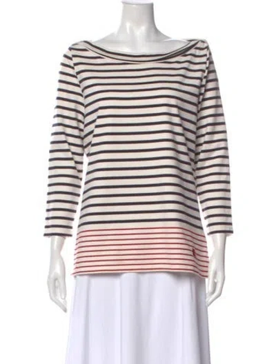 Pre-owned Burberry Striped Bateau Neckline Top In White