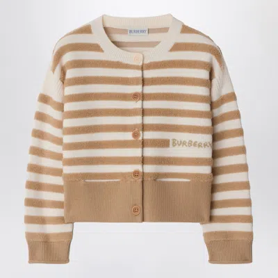 Burberry Striped Cardigan In Sand Color In Multi
