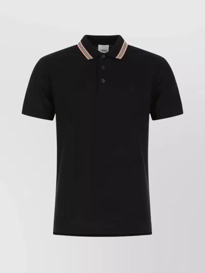 Burberry Striped Collar Ribbed Short Sleeve Polo In Black