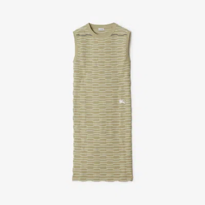 Burberry Striped Cotton Blend Dress In Safari/white