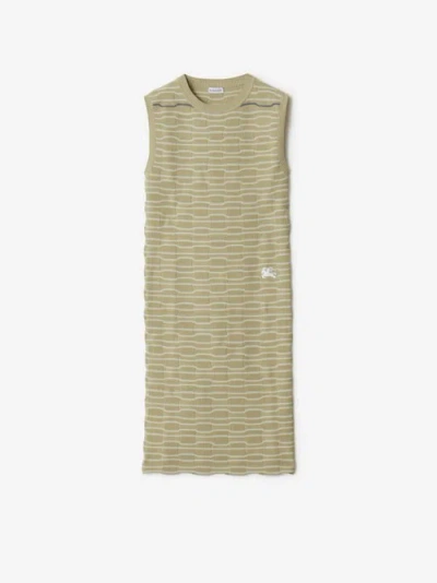 Burberry Striped Cotton Blend Dress In Neutral