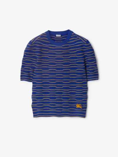 Burberry Striped Cotton Blend Top In Blue