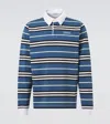 Burberry Long-sleeve Striped Cotton Polo Shirt In Blue