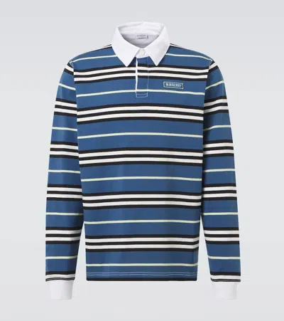 Burberry Long-sleeve Striped Cotton Polo Shirt In Blue