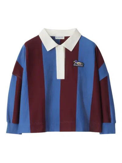 Burberry Kids' Striped Cotton Polo Shirt In Blue
