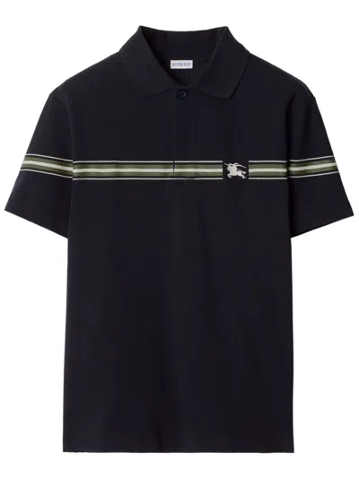 Burberry Equestrian Knight Motif Striped Polo Shirt In Black