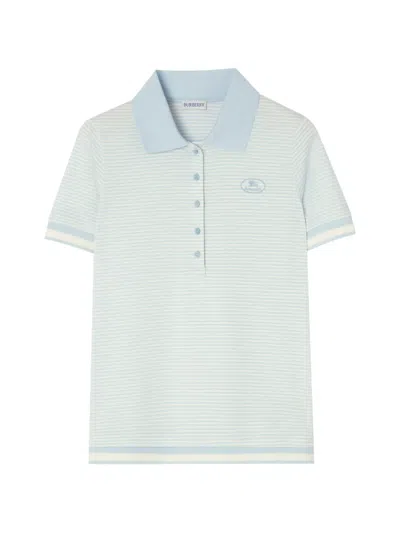 Burberry Striped Cotton Polo Shirt In Blue