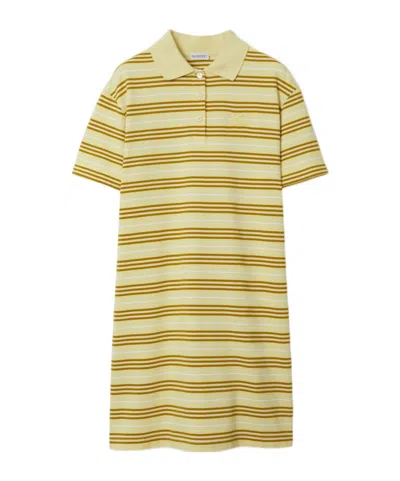 Burberry Striped Cotton Polo Shirt Dress In Alabaster