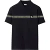 Burberry Ekd Embroidery Cotton Polo Shirt With Screen-printed Stripes In Black