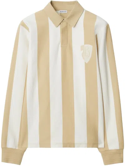 Burberry Striped Cotton Polo Shirt In Neutral