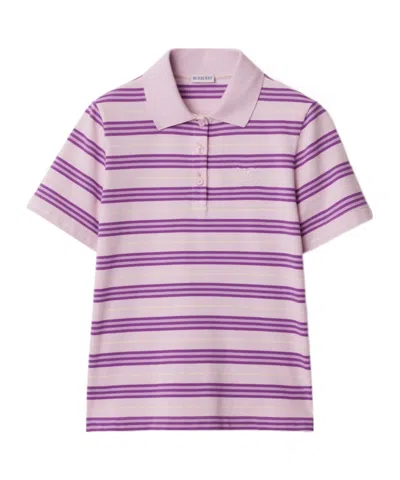Burberry Striped Cotton Polo Shirt In Soft Fog Color