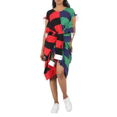 Pre-owned Burberry Striped Cotton Reconstructed Rugby Shirt Dress, Size One Size In Red