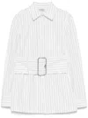 Burberry Belted Pinstriped Cotton-poplin Shirt In Weiss