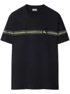 Burberry Striped-detail Cotton T-shirt In Blue