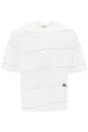 BURBERRY STRIPED COTTON T-SHIRT WITH EMBROIDERED DETAIL FOR MEN