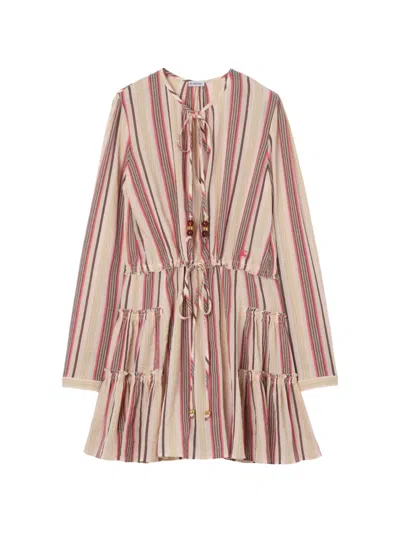 Burberry Cotton Voile Striped Mini Dress In Multi
