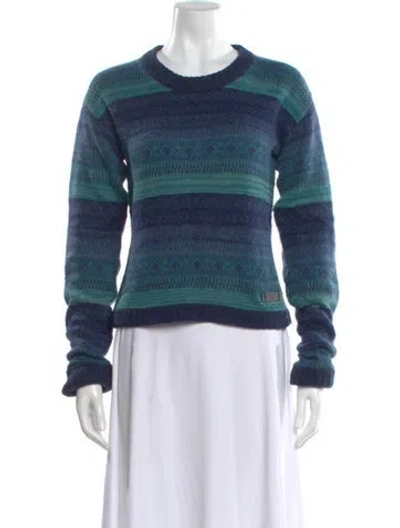 Pre-owned Burberry Striped Crew Neck Sweater In Blue