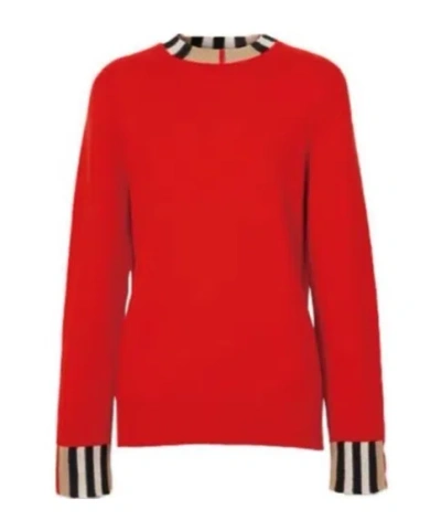Burberry Striped Crew Neck Sweater In Red