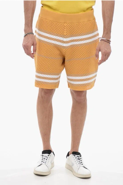Burberry Knitted Striped Shorts In Gold Tone