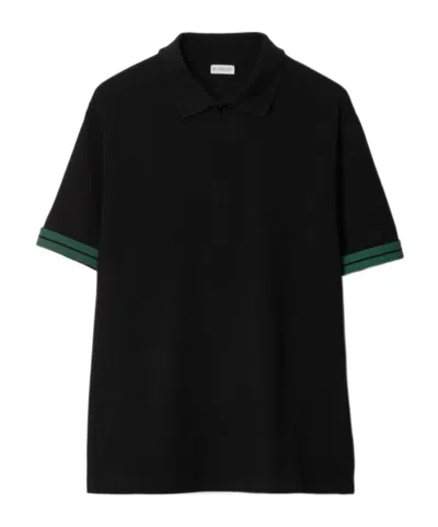 Burberry Striped-cuffs Polo Shirt In Black