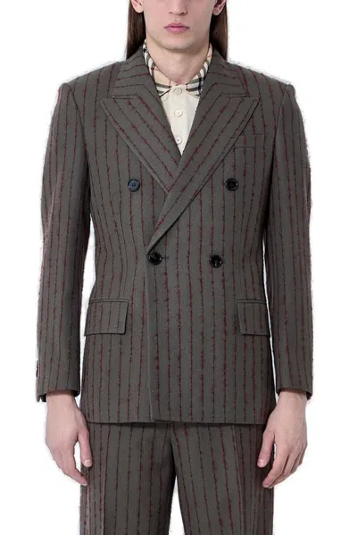 Burberry Striped Wool Tailored Blazer In Brown