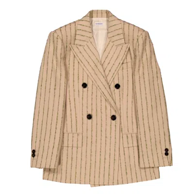 Burberry Striped Double-breasted Wool-mohair Blazer In Brown