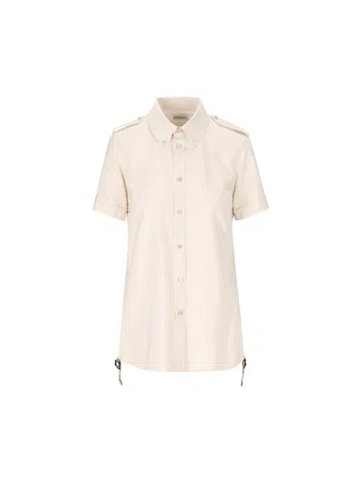 Burberry Striped Drawstring Hem Shirt In Beige