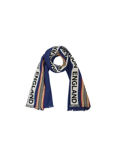 Burberry Striped Letter Printed Scarf In Blue