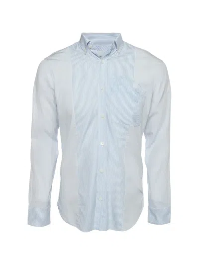 Pre-owned Burberry Striped Logo-embroidered Shirt In Blue