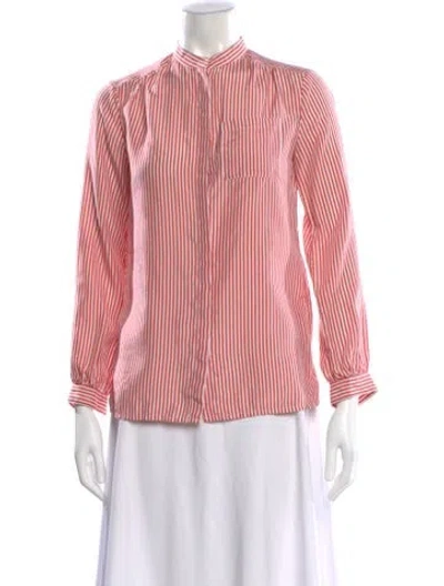 Pre-owned Burberry Striped Long Sleeve Blouse In Pink