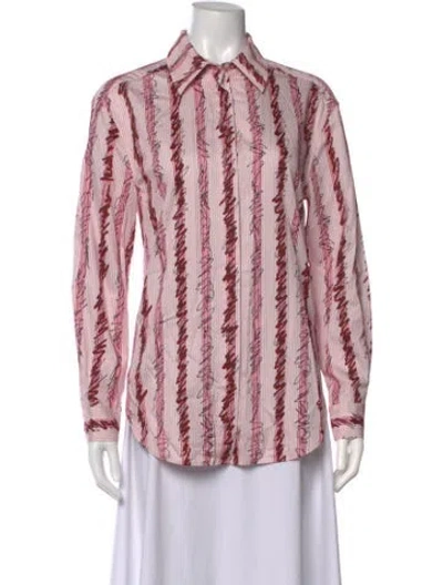 Pre-owned Burberry Striped Long Sleeve Blouse In Pink