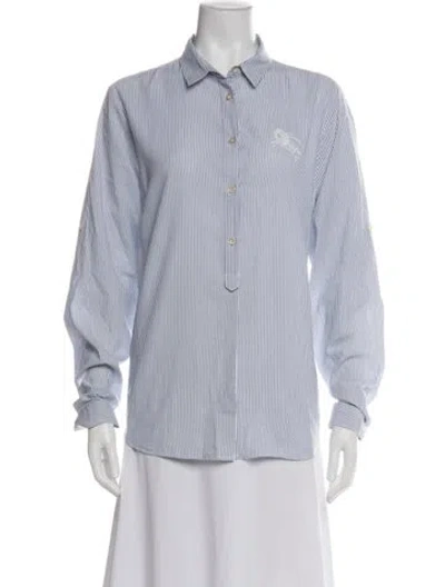 Pre-owned Burberry Striped Long Sleeve Button-up Top In Blue