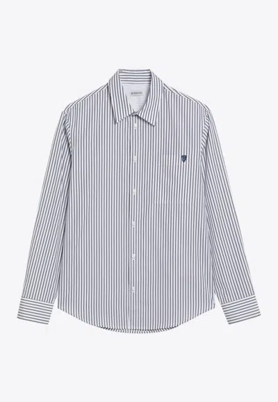 Burberry Striped Long-sleeved Logo Shirt In Light Blue