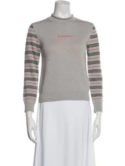 Pre-owned Burberry Striped Mock Neck Sweater In Gray