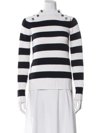 Pre-owned Burberry Striped Mock Neck Sweater In White
