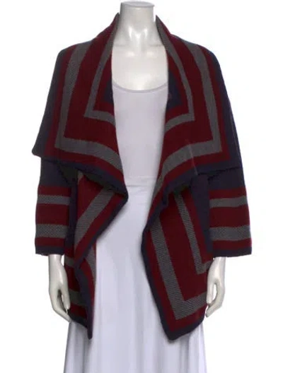 Pre-owned Burberry Striped Open Front Sweater In Burgundy