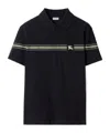 Burberry Ekd Embroidery Cotton Polo Shirt With Screen-printed Stripes In Black