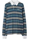 Burberry Long-sleeve Striped Cotton Polo Shirt In Blue