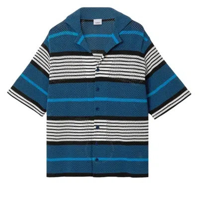 Burberry Striped Print Nylon Loose Shirt In Blue