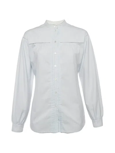 Pre-owned Burberry Striped Puff-sleeve Blouse In Blue