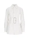 Burberry Belted Pinstriped Cotton-poplin Shirt In White