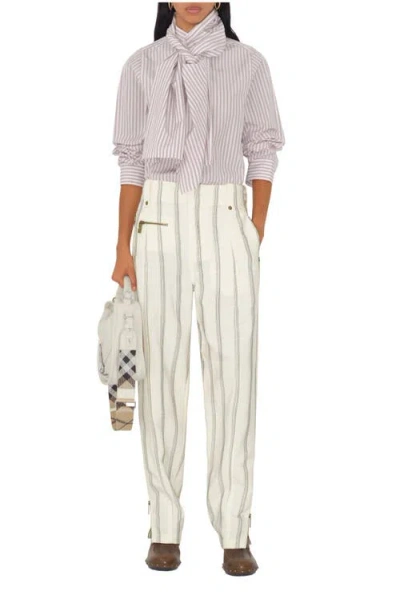 Burberry Striped Silk Blend Tailored Trousers In Multi