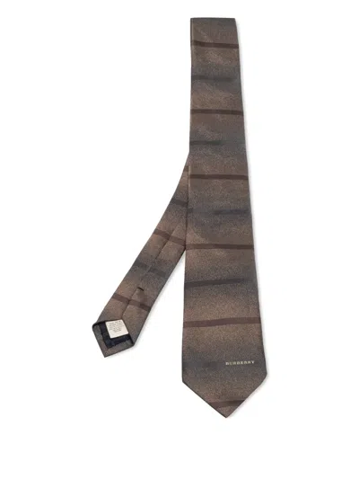 Pre-owned Burberry Striped Silk Tie In Brown