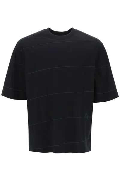 BURBERRY BURBERRY STRIPED T-SHIRT WITH EKD EMBROIDERY MEN