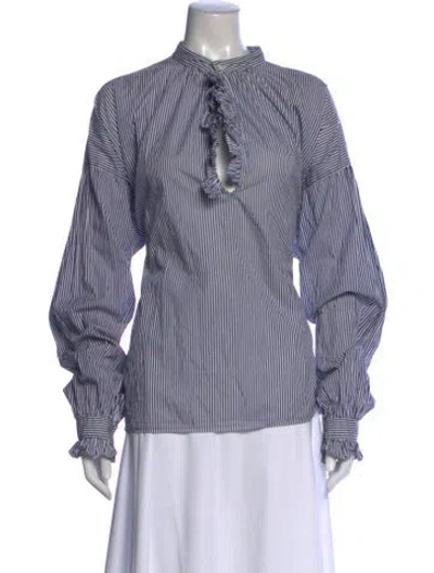 Pre-owned Burberry Striped Tie Neck Blouse In Blue