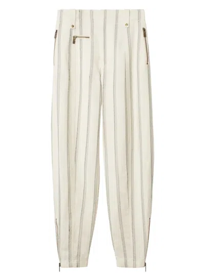 Burberry Striped Trousers In White