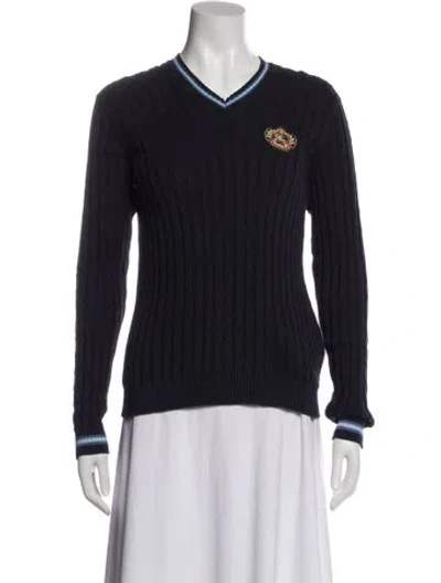 Pre-owned Burberry Striped V-neck Sweater In Blue