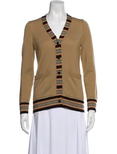 Pre-owned Burberry Striped V-neck Sweater In Neutral