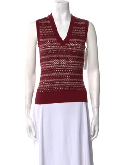 Pre-owned Burberry Striped V-neck Sweater In Red