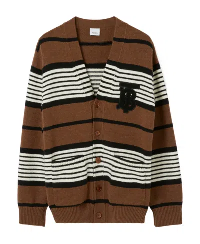 Burberry Striped Wool-blend Cardigan In Brown